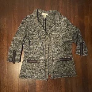 Drew Black and White Slub Knit Open Front Blazer